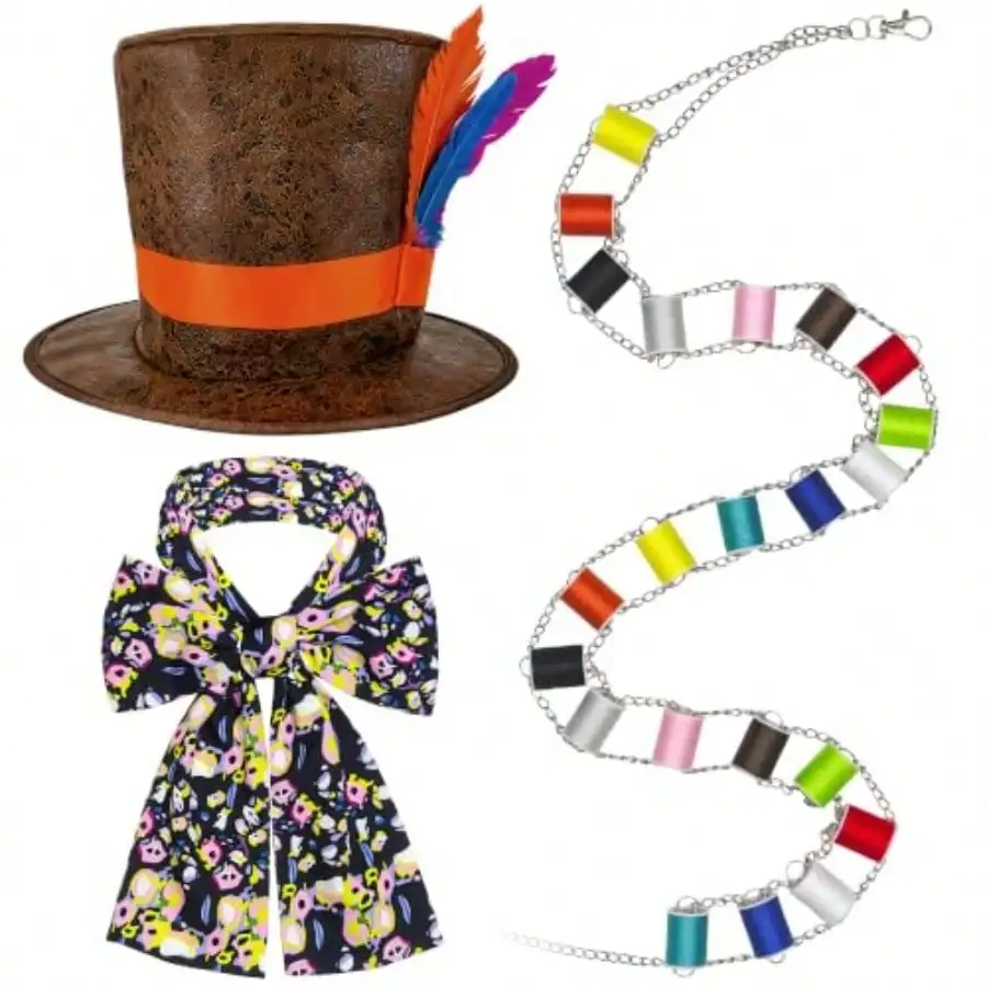 Hatter Costume Accessories Set for Men, Women, and Adults – Multicolored