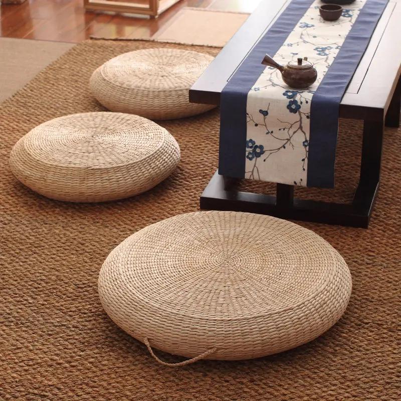Thickened Round Straw Woven Floor Cushion, Japanese Tatami Meditation Mat for Zazen, Balcony & Bay Window, Home Use.