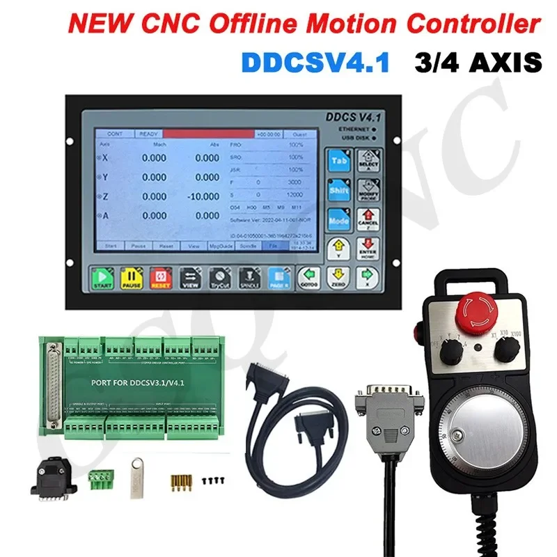 Latest DDCSV4.1 3/4 Axis G Code CNC Offline Stand Alone Controller For Engraving Milling Machine With E-Stop MPG Handwheel