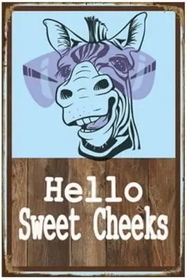 KAOQUANYA Vintage Sign Rustic Poster Wall Art Donkey Decor, Hello Sweet Cheeks, Funny Donkey Lovers Gift Plaque for Farm Fence B