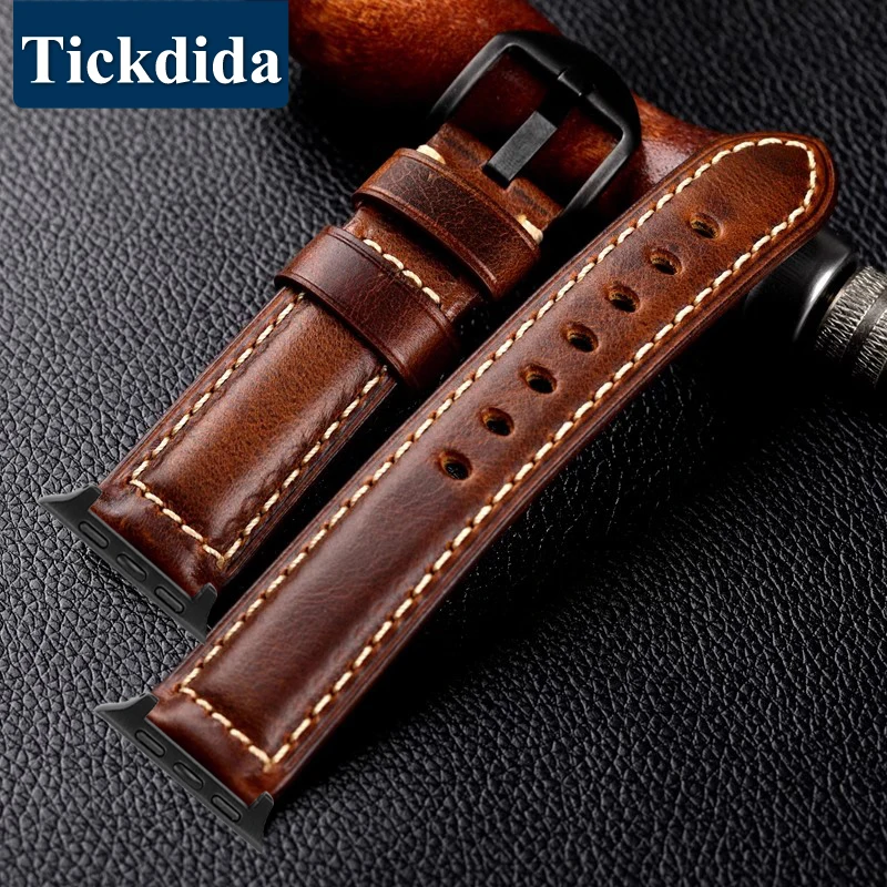 Vintage Cow Leather Watch Band for Apple Watch Strap for Series 9 8 Ultra 2 49mm 45mm 44mm 41mm 42mm 40 Leather Strap for Apple