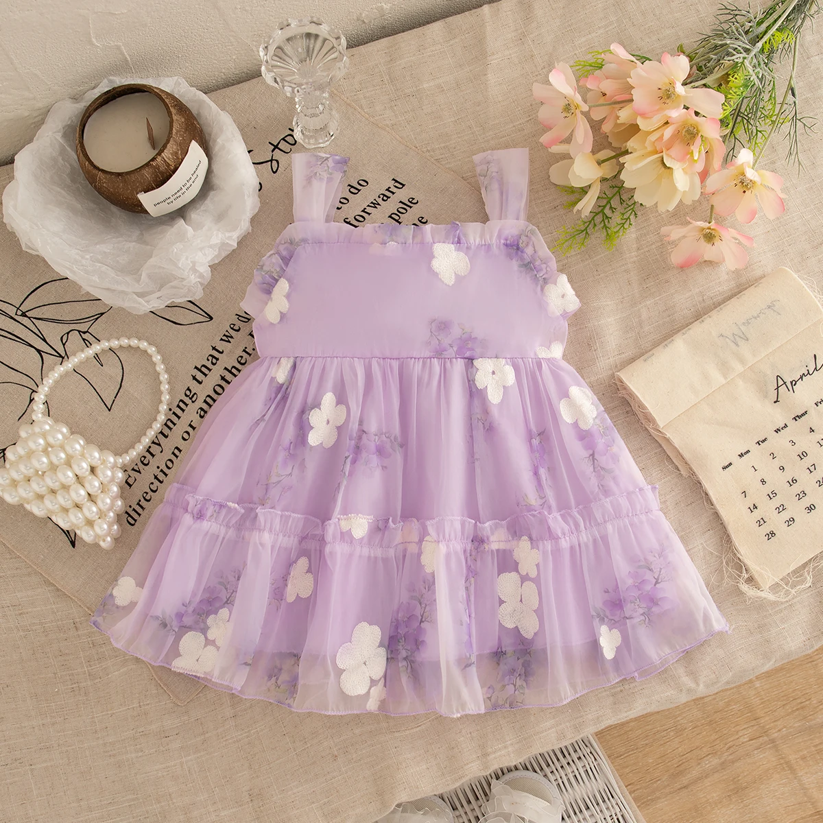 

Summer New Cute Little White Flower Baby Girl Dress, Sweet Sling Children'S Clothing Suitable For 9 Months To 3 Years Old