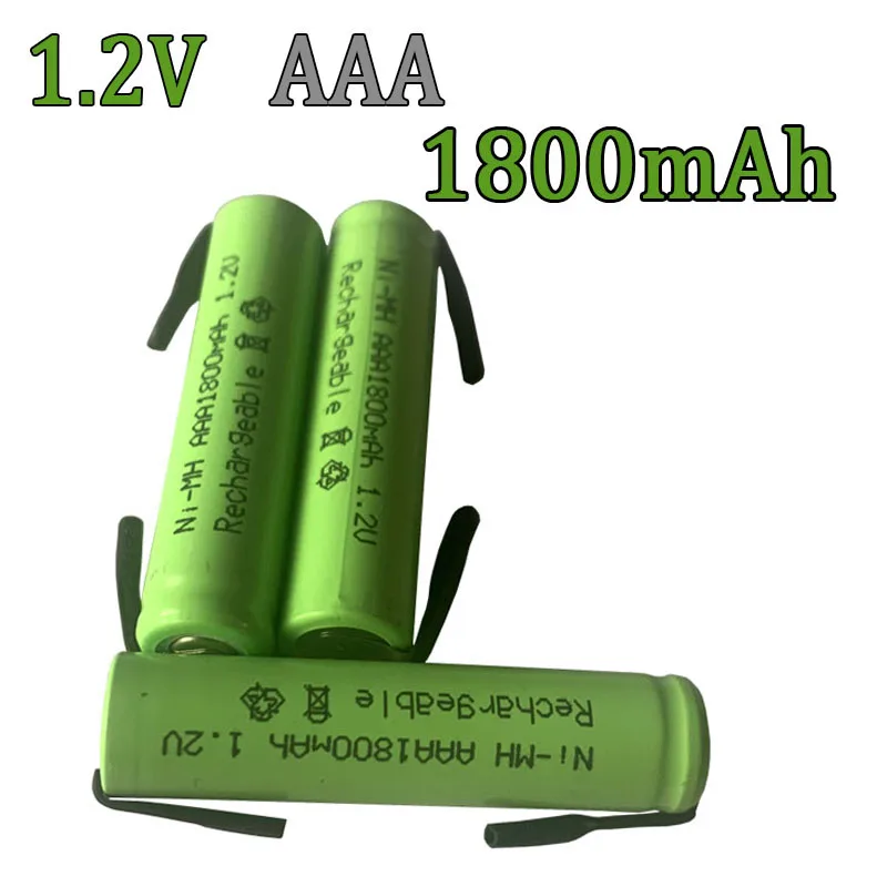 

1.2V AAA rechargeable battery 1800mah nimh cell Green shell with welding tabs for Philips electric shaver razor toothbrush