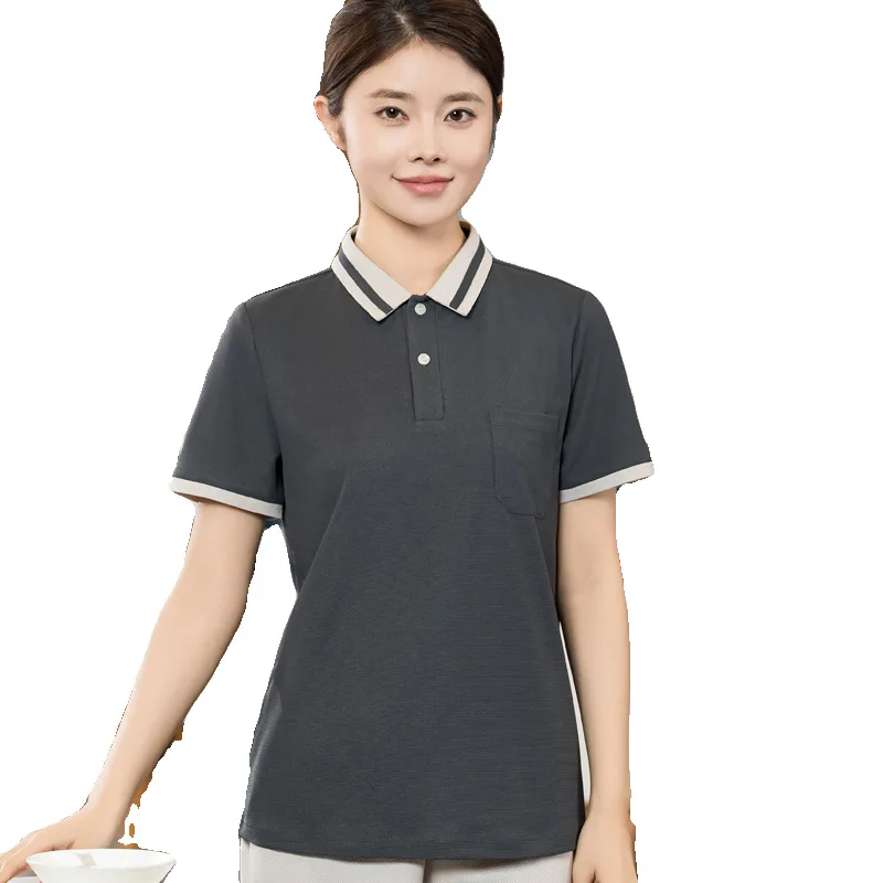 Fast Food Ristorante Steakhouse Cameriere Uniforme da lavoro Manica corta Colletto rovesciatoUniforme estiva per camerieri e attrezzi del ristorante