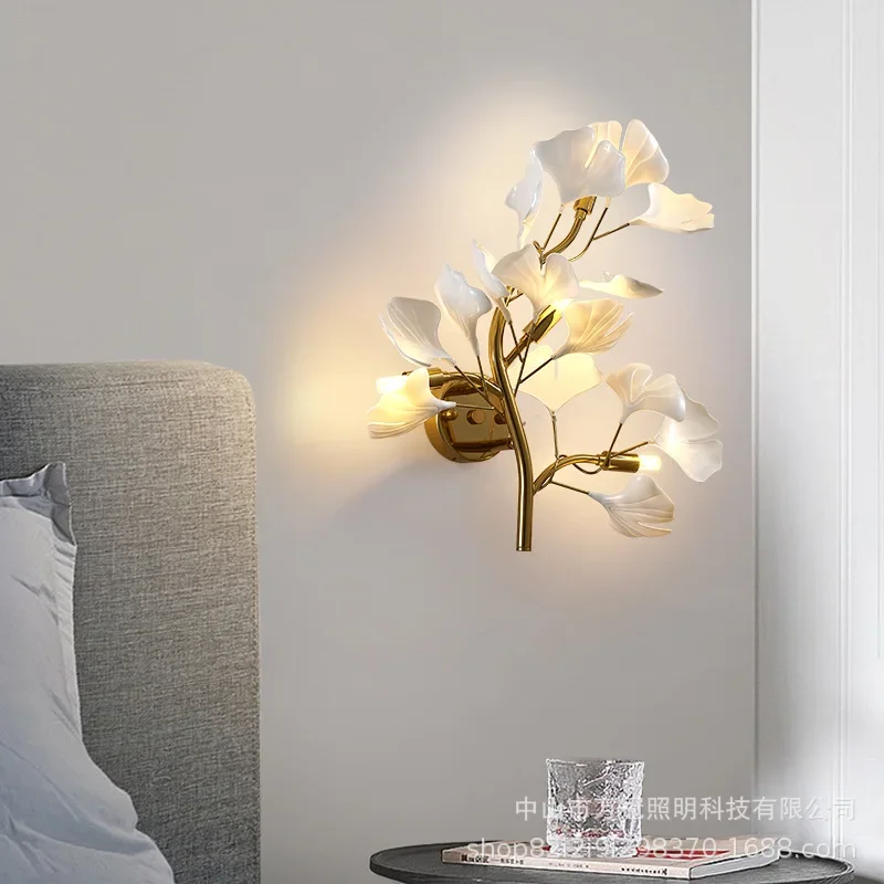 Настенный светильник гинкго билоба, фоновый настенный светильник, креативный вход, простой скандинавский прикроватный светильник для спальни