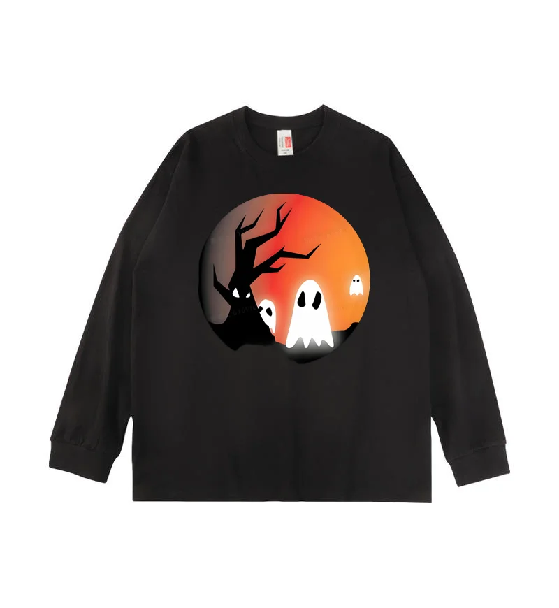 

Halloween unisex long sleeved T-shirt, comfortable and skin friendly, classic solid color, can be paired with jeans or skirts,