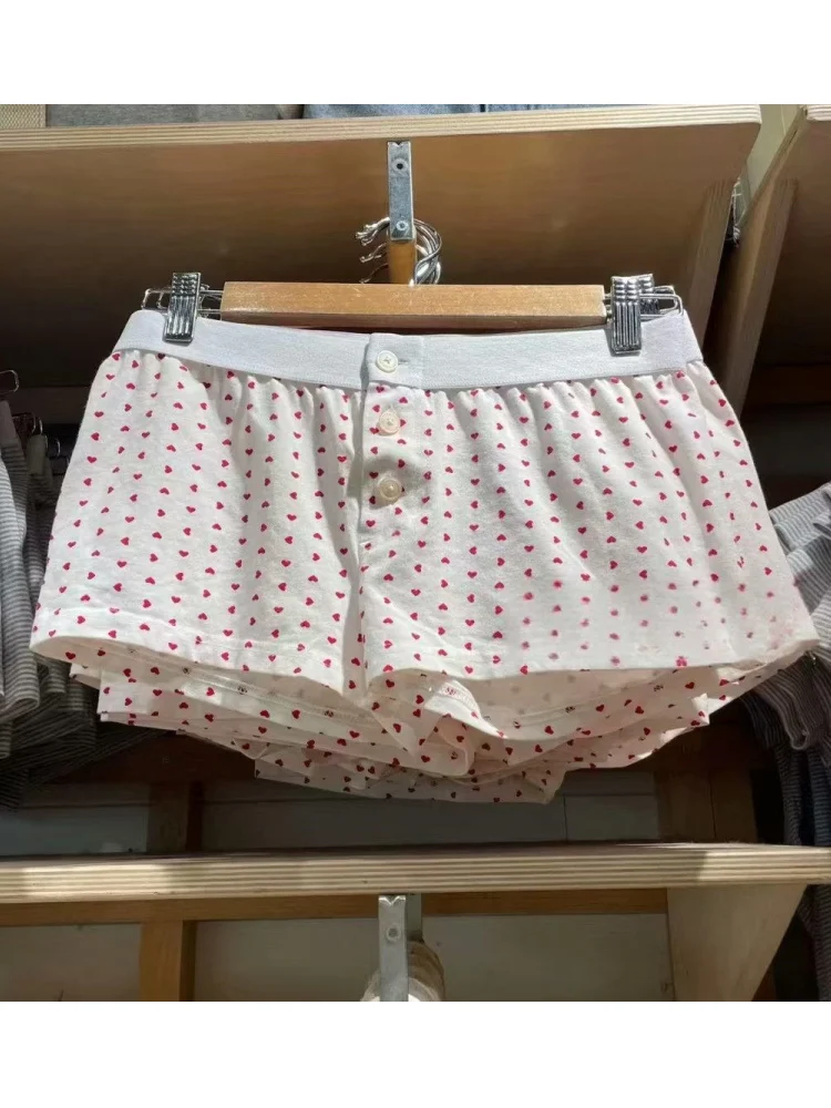 Botões frontais de algodão macio, shorts para mulheres, cintura baixa vintage, calça chique feminina casual, verão, 2024