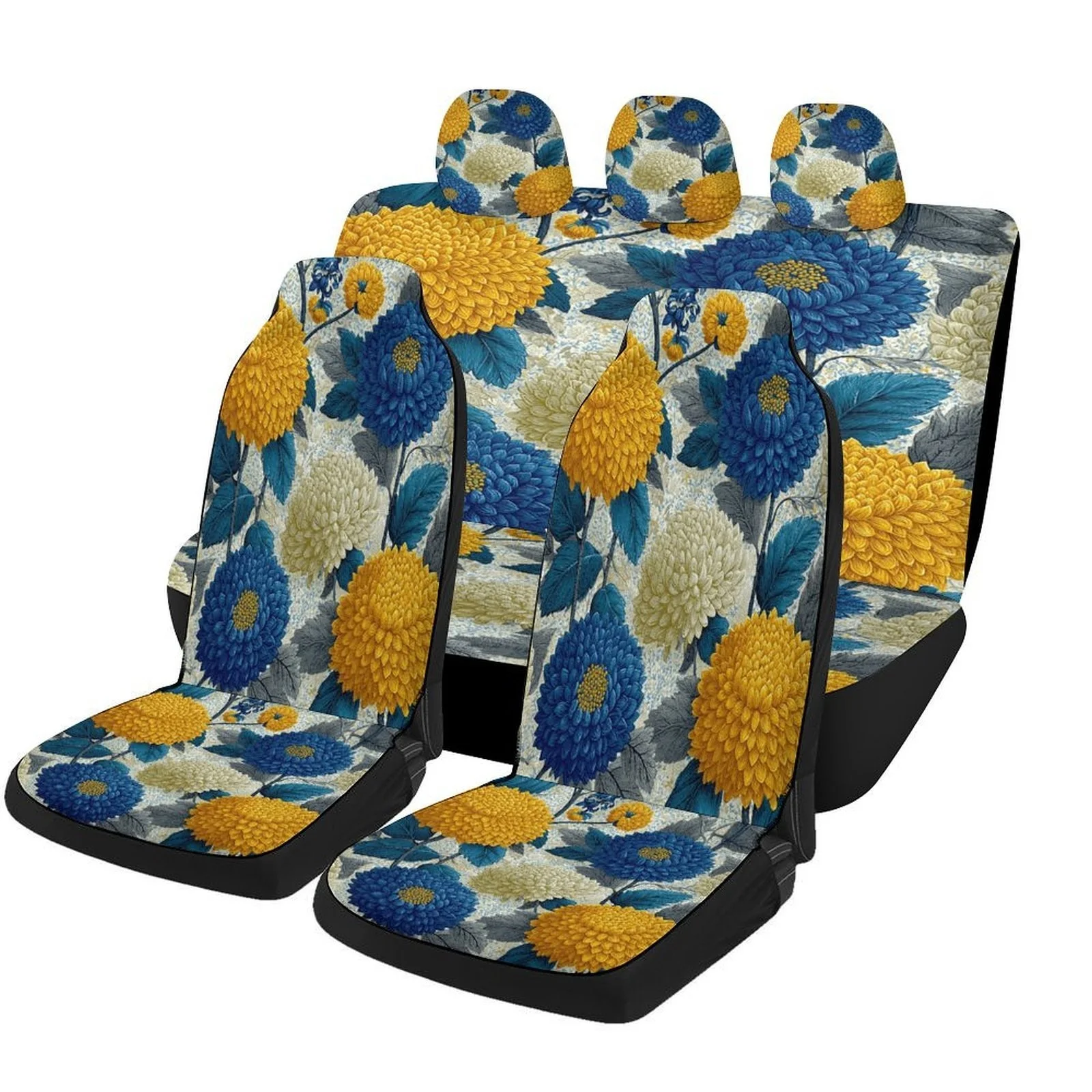 

Floral Pattern Car Seat Cover Set - Trendy High-Quality Full Set For 2 Front & Rear Seats, Machine Washable, All-Season Protecti