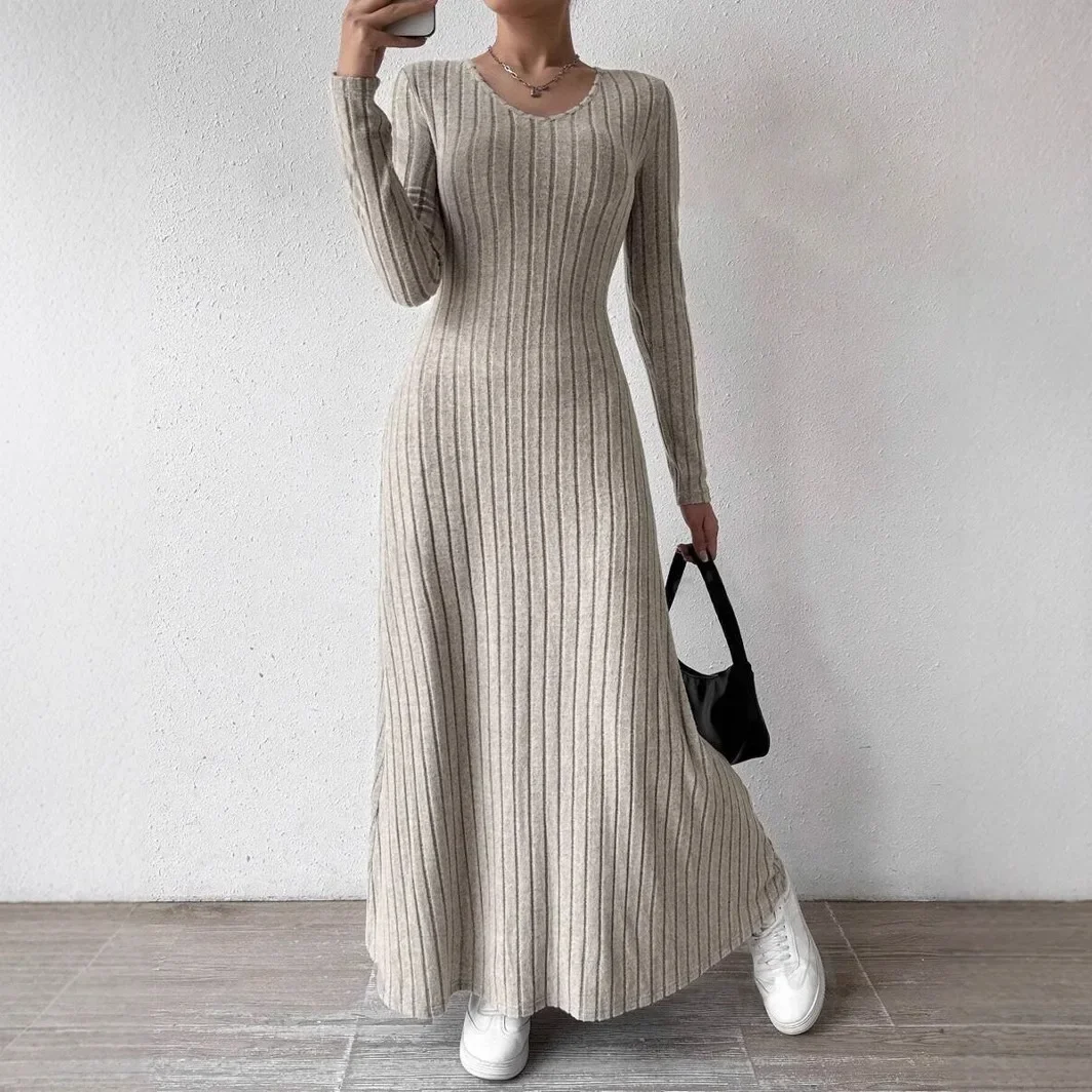 

Dress Slim-fit Fashion Women's Clothing Knitted Solid Color Long-sleeved A-word Street Dress Children