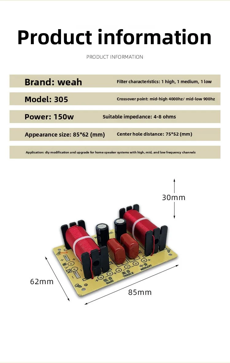 MW Audio 2 Stück 3-Wege-Lautsprecher-Frequenzweiche, Hi/Mid/Low Frequenzteiler für Lautsprechersystem – Detail 7