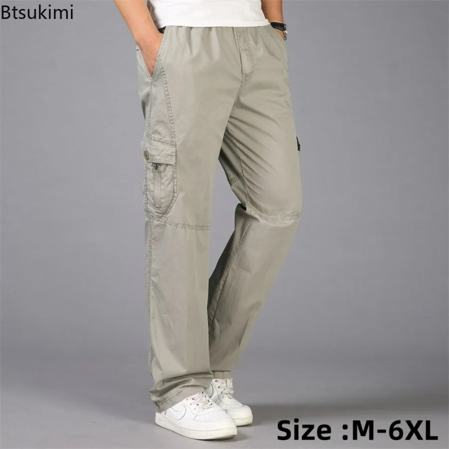 

2024Men's Casual Cotton Cargo Pants Straight Oversized Joggers Trousers Solid Comfortable Loose Sport Trousers for Men Pants 6XL