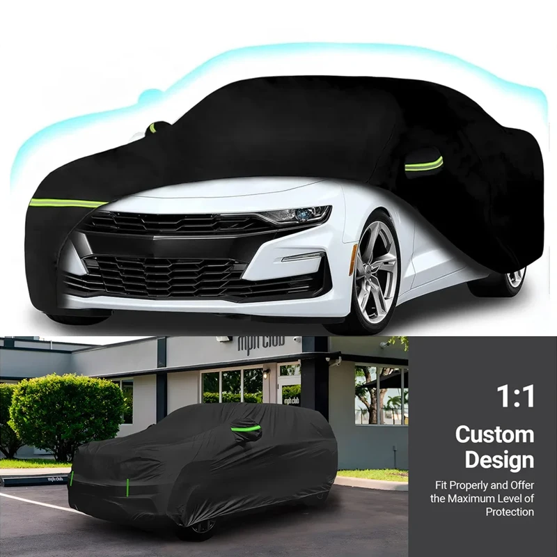 

210T Waterproof Car Cover Custom Fit For Chevy Camaro 2010-2025 All Weather With Zipper Door Snow Rain Dust Hail Protection