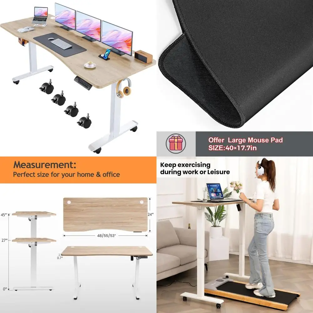 مكتب كهربائي قابل للتعديل على عجلات، مكتب جلوس ثنائي الشعاع 63 × 24 مع لوحة ماوس، نطاق قابل للتعديل 27-46 #1