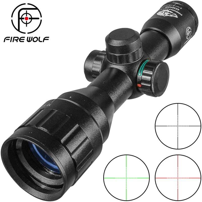 FIRE WOLF 4X32 AOE Rifle Scope with Red Green Illuminated Cross Hunting Tactical Optical Scope Range Air Gun Pocket Sight