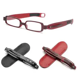 TR90 Portable Folding Anti Blue Light Reading Glasses with Leather Case Men Women Compact 360°Twist Pocket Presbyopic Eyeglasses