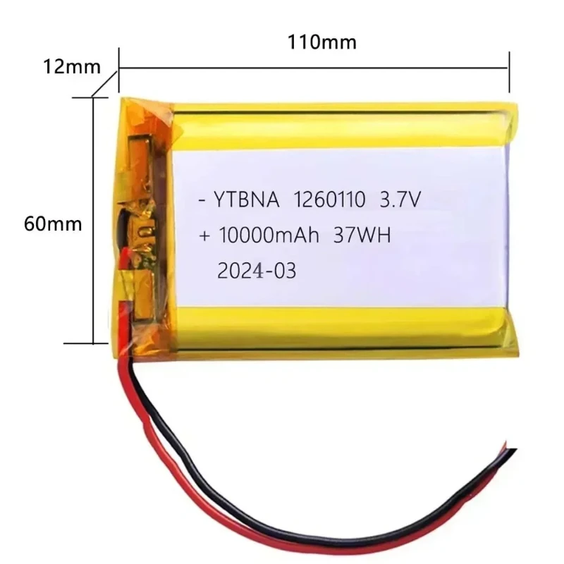 1260110 Polymer Lithium Battery 3.7V 10000mAh Real Large Capacity Rechargeable Li-ion Cell for Power Bank DIY GPS Device