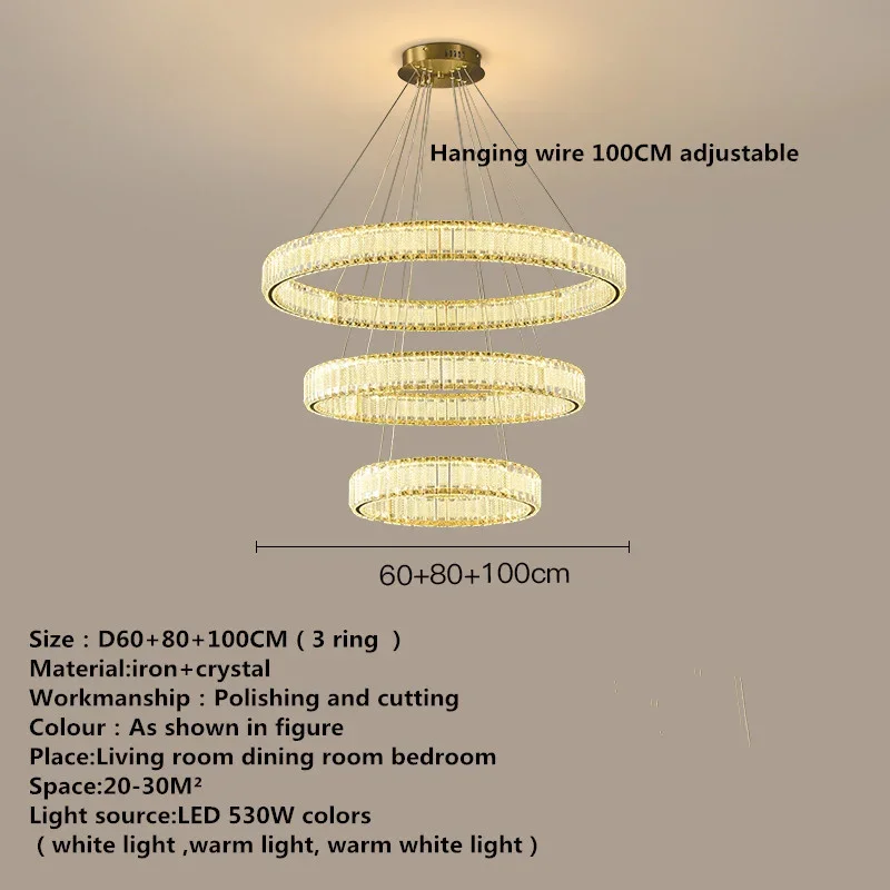 SEAN Lampada a sospensione moderna a LED con anello rotondo Lampadario creativo in cristallo di lusso per soggiorno, sala da pranzo, arredamento della villa