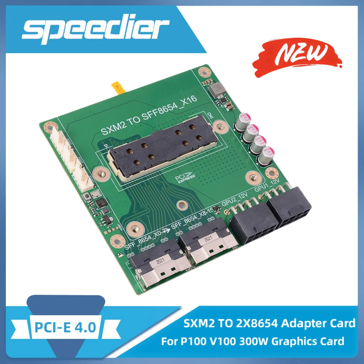 SXM2 To 2x SFF-8654 X16 PCI-E Adapter Card Board for Nvidia P100 V100 300W Graphics Card PCIe Expansion Riser GPU Dual 8PIN