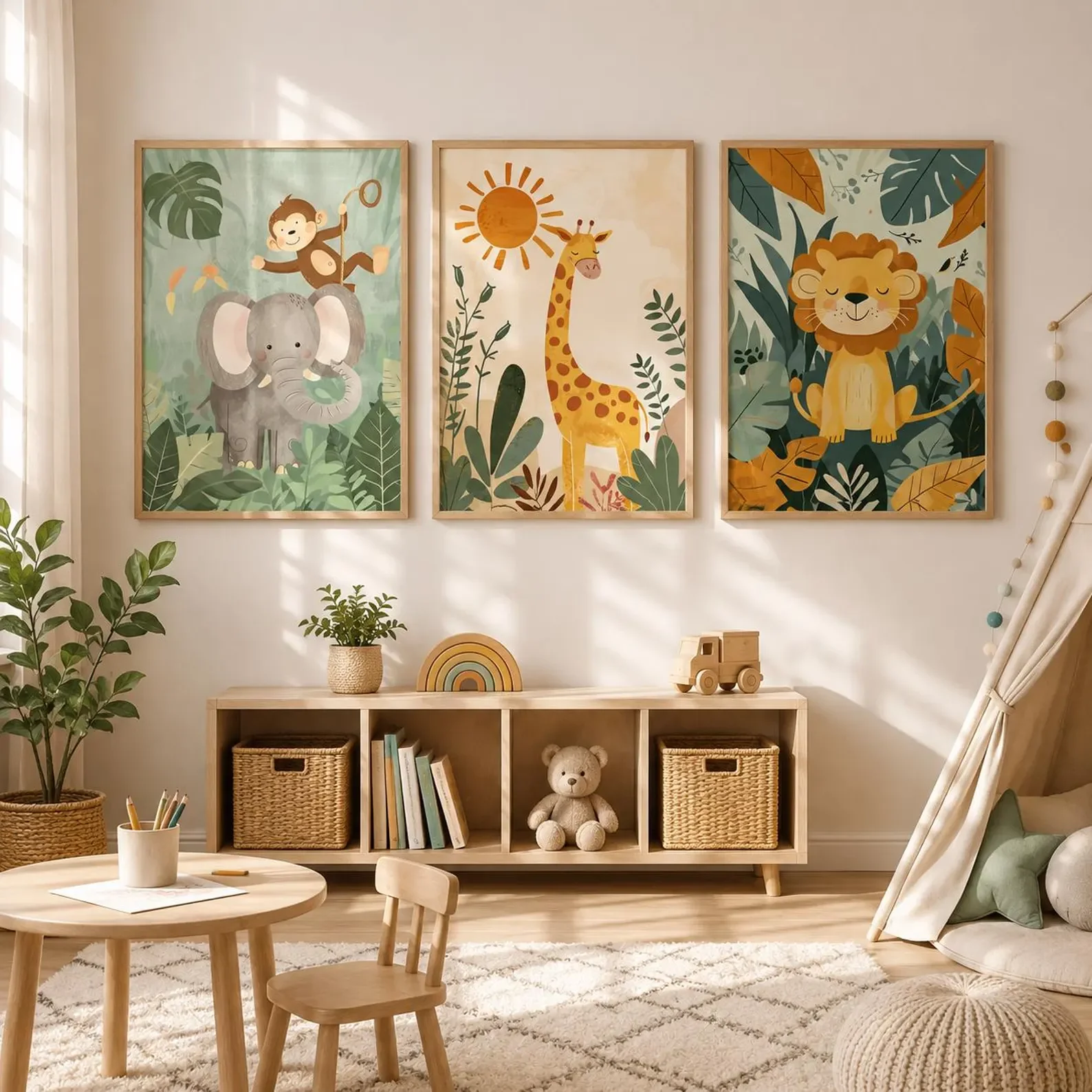 Conjunto de 3 Quadros em Tela  - Baby Nursery Jungle avaliação e preço
