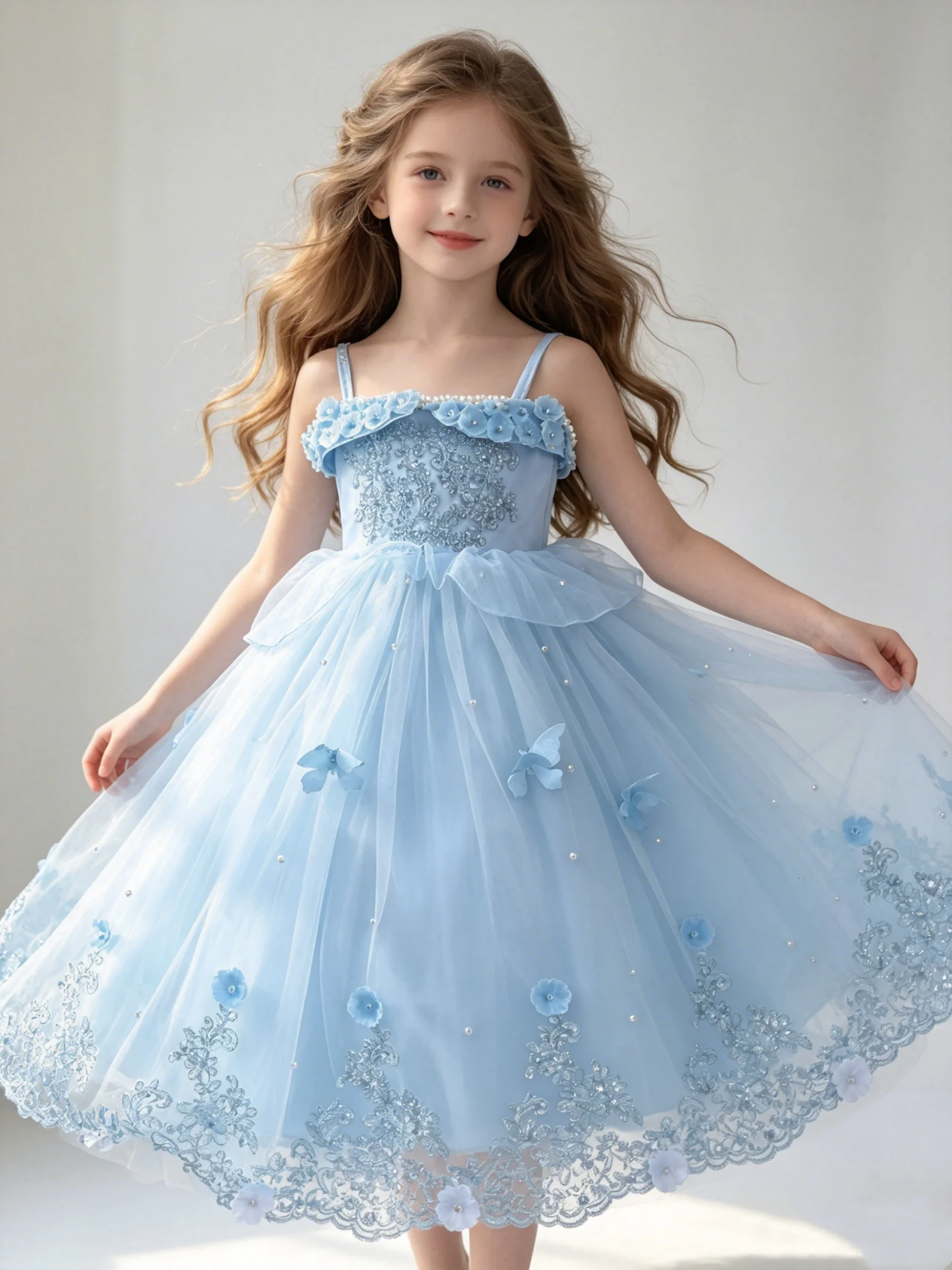 Custom Flower Girl Dress, Off-Shoulder, Lace, Butterfly, Girl Flower Girl Dress, Baby First Birthday Party Dress