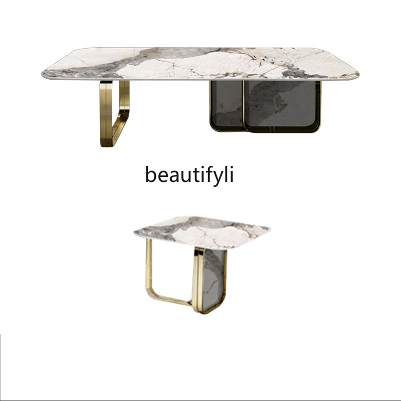 Italian Light Luxury Pandora Stone Plate Coffee Table TV Cabinet Combination Modern Living Room Square Table furniture