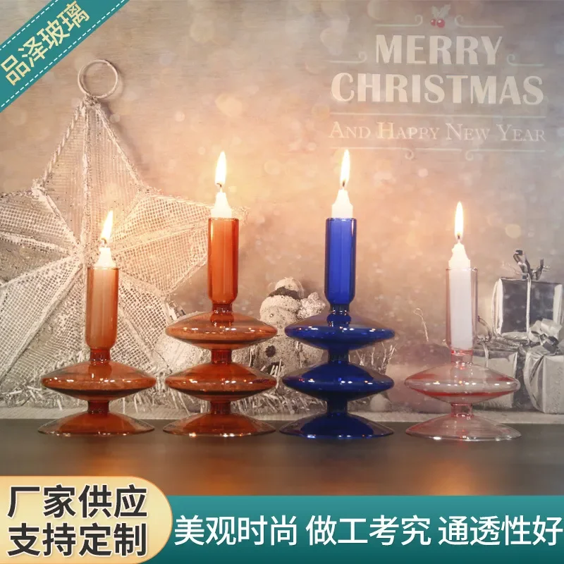 Custom Transparent Glass Candle Holder Single Double Section Home Decor Living Room Wedding Ornament Household Decoration