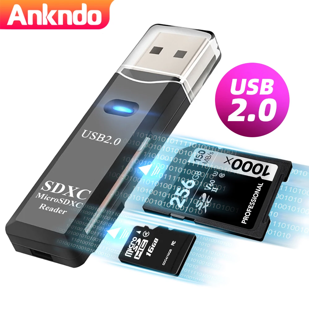 2 In 1 TF SD Card Reader USB 2.0 Cardreader Micro Sd Card To Usb Adaper Smart Card Reader Flash Drive Laptop Accessories