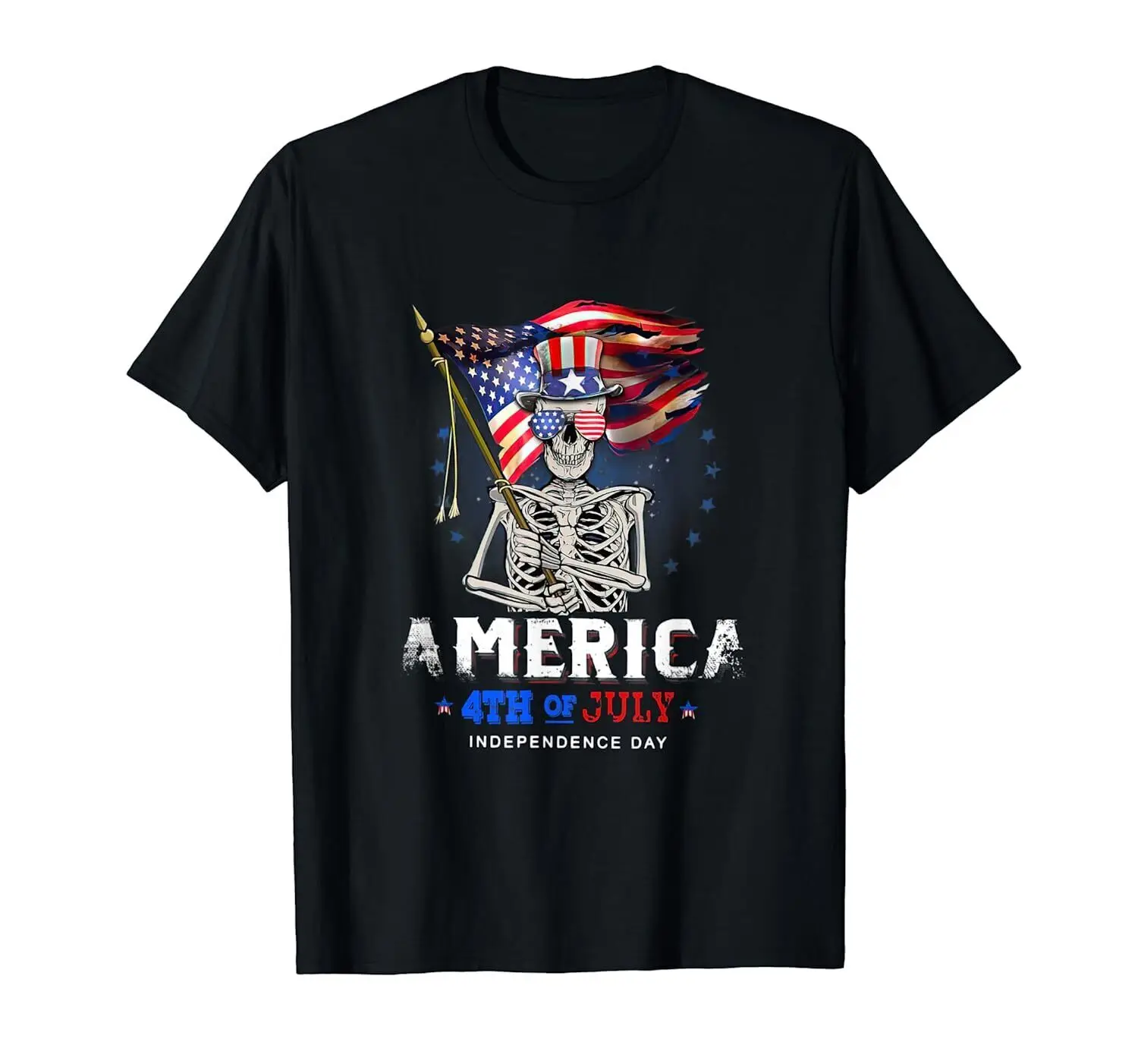 USA Skull Flag America 4th of July Independence Day T-Shirt 100% Cotton