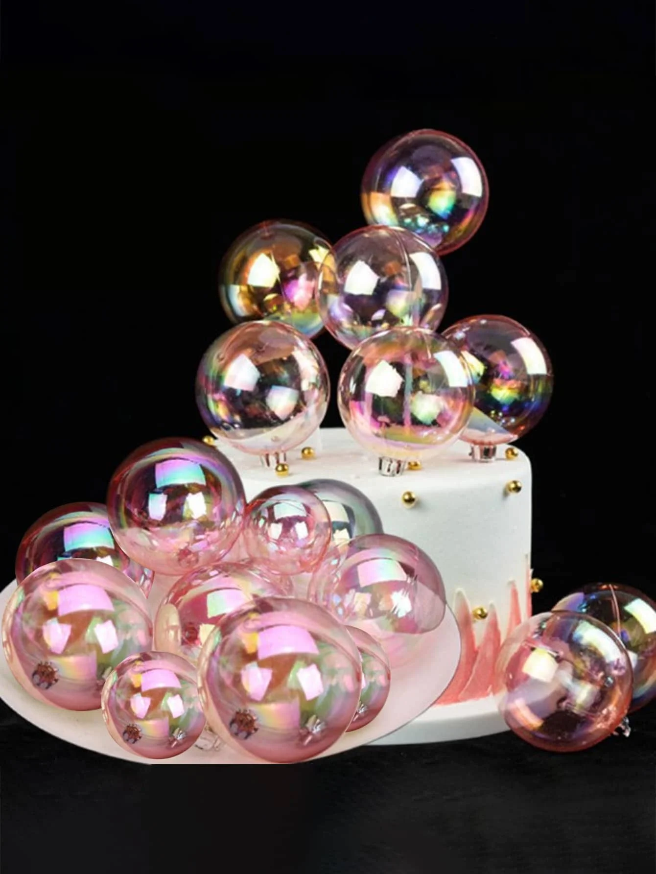6pcs Colorful ball Happy Art Font Red Small Love Heart Cake Topper Birthday Party Dessert Decoration for Shower Supplies