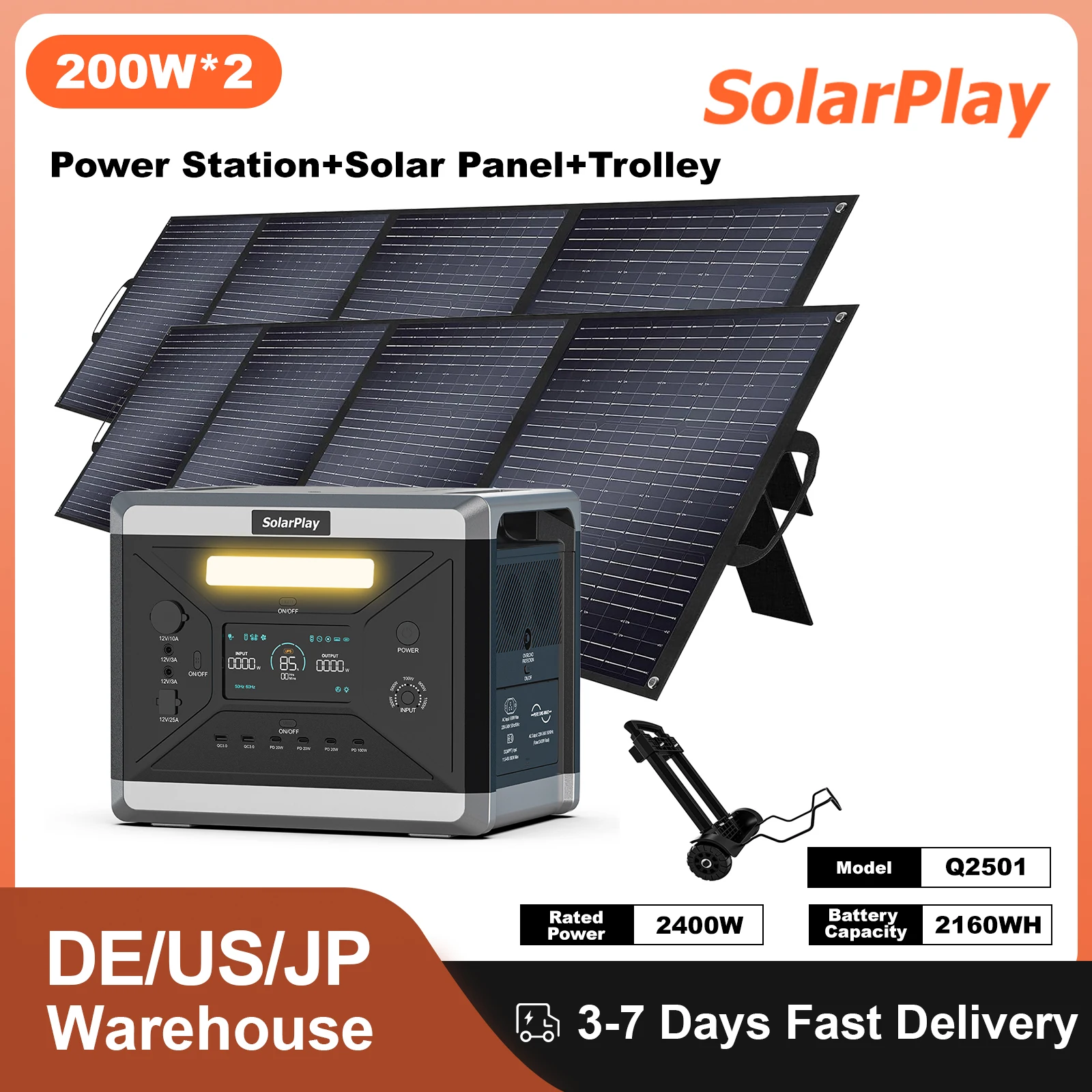 

SOLARPLAY Photovoltaic Panels Solar Plate Mobile Charger Q2501 Power Bank Portable Electric Central BMS Protection With Trolley