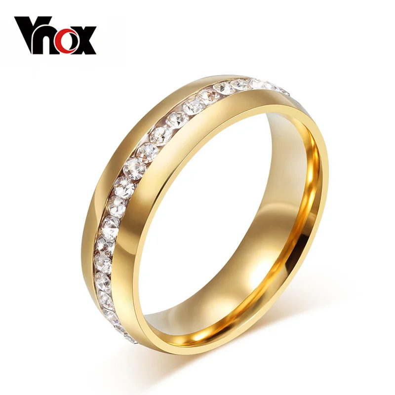 Vnox Single Row Crystal Stone Ring for Women Stainless Steel Wedding Jewelry