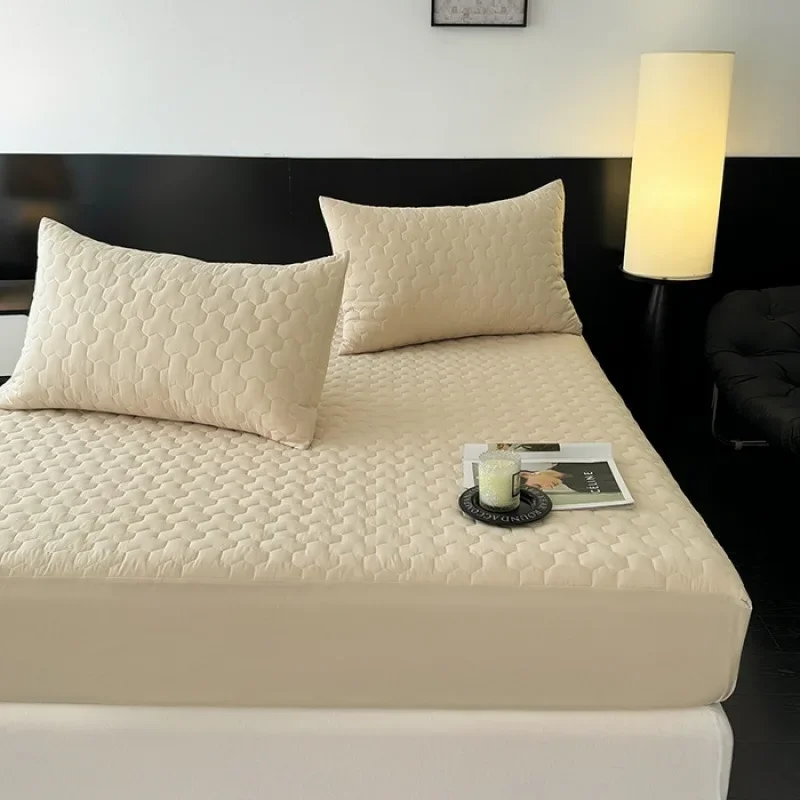 

2025 new Class A polished padded fitted sheet, solid color simple and comfortable 360 ° all-inclusive single-piece fitted sheet