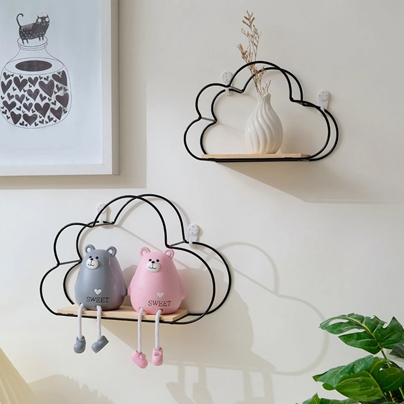 Wall Decoration Holder Home Decor Metal Cloud Shape Wall Mount Shelf Rack Home Decoration Storage Shelf