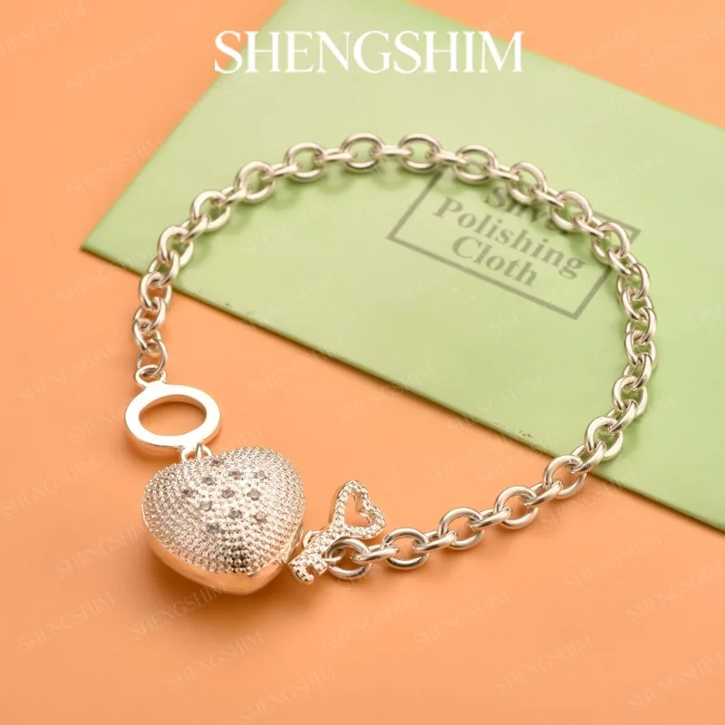 SHENGSHIM 925 Sterling Silver Heart Shaped Starry Bangle Bracelet For Women Girls Fashion Jewelry Birthday Gift Party Wedding