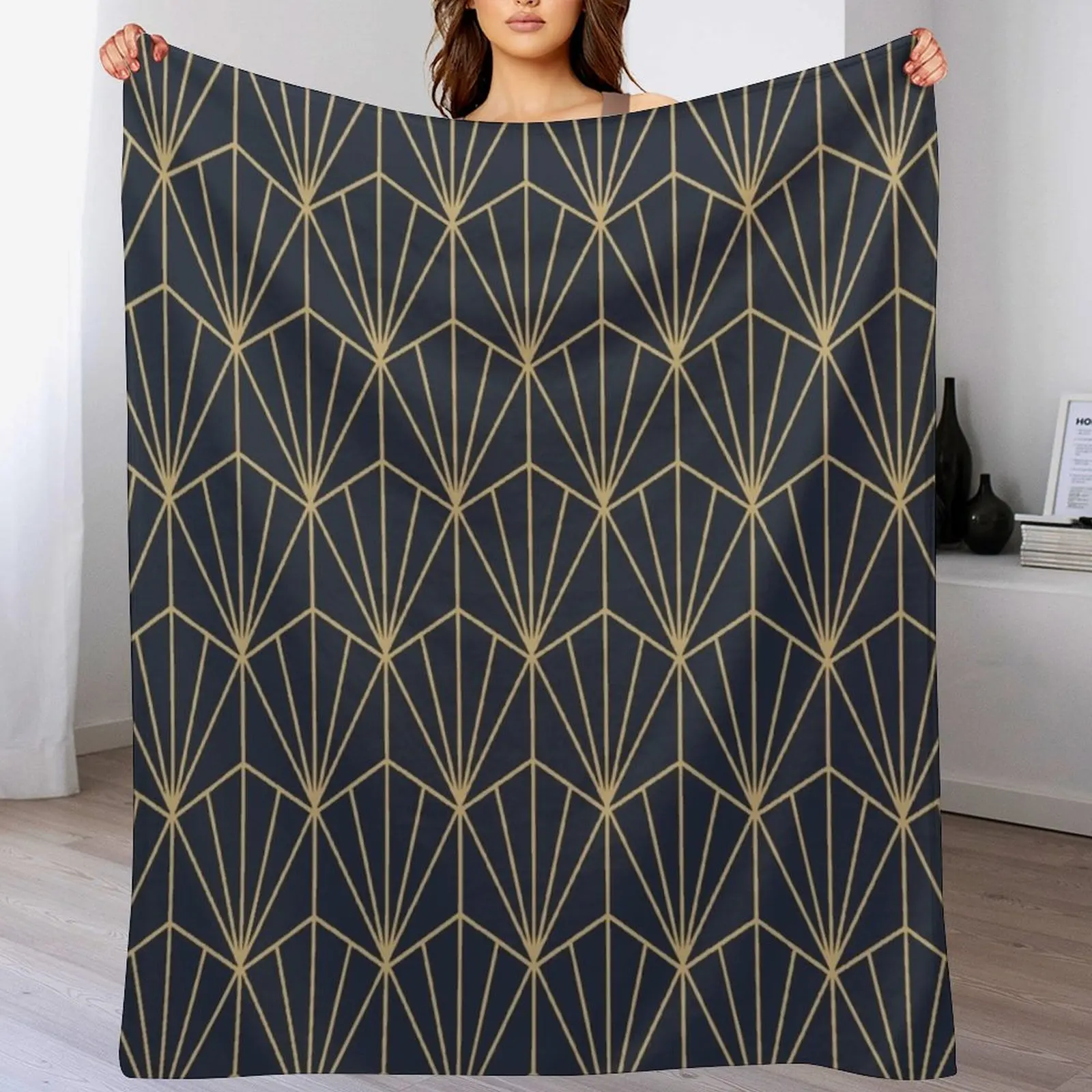 

Art Deco in Navy and Gold Throw Blanket Blankets Sofas Of Decoration halloween warm for winter Blankets