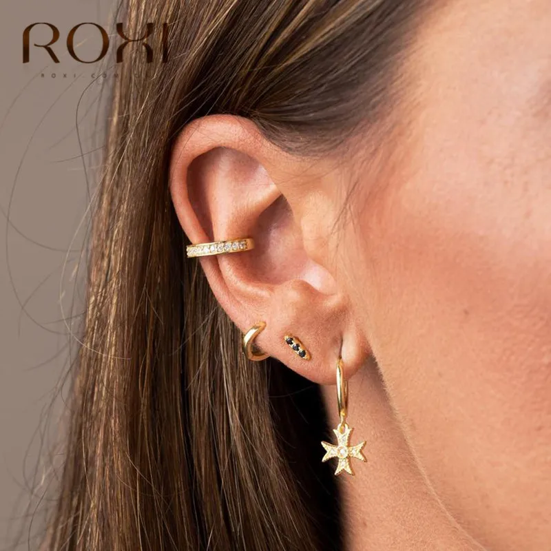 ROXI 925 Sterling Silver Small Ear Cuff  Clip on Earrings for Women Non Pierced Earrings Geometric C Shape Earcuff Wrap Earrings