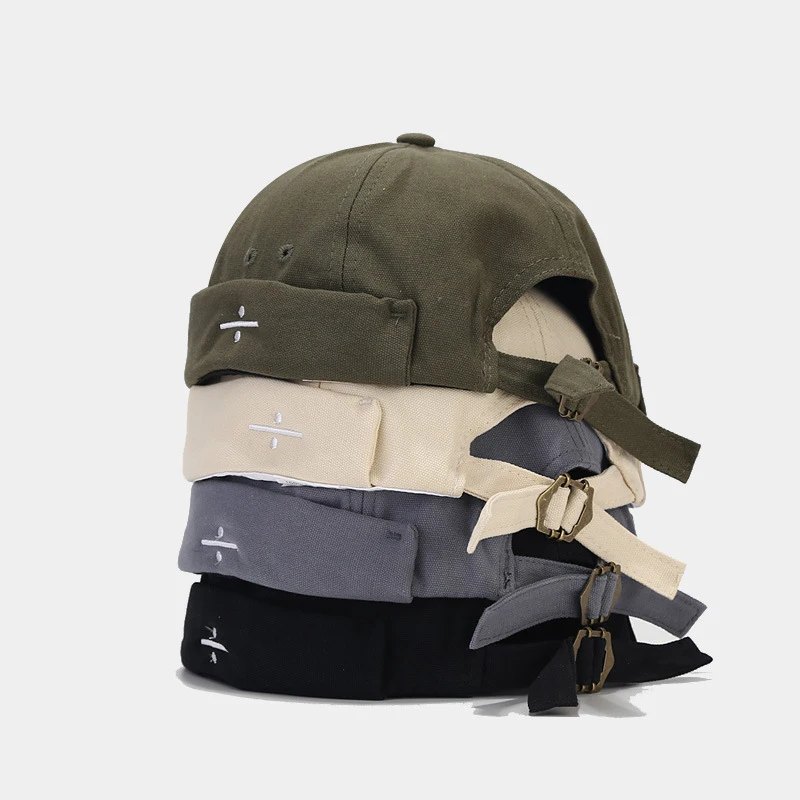 Minimalist Line Embroidery Docker Cap Unisex Multi-Color Streetwear Brimless Landlord Hat