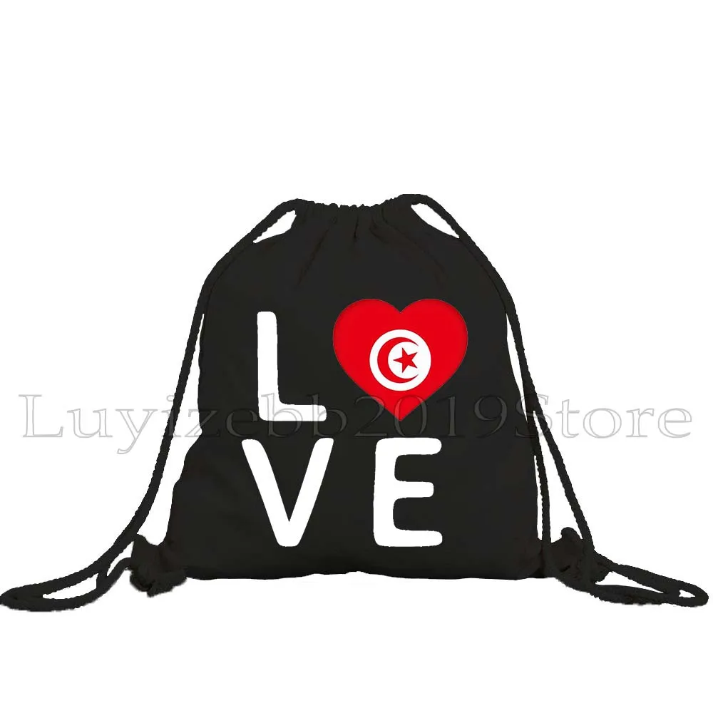 

Tunisia Flag Tunisie Map Tunis Ribat Djerba Sidi Bou Said Love Heart Drawstring Bags Soccer Backpack Gym Sackpack String Bag