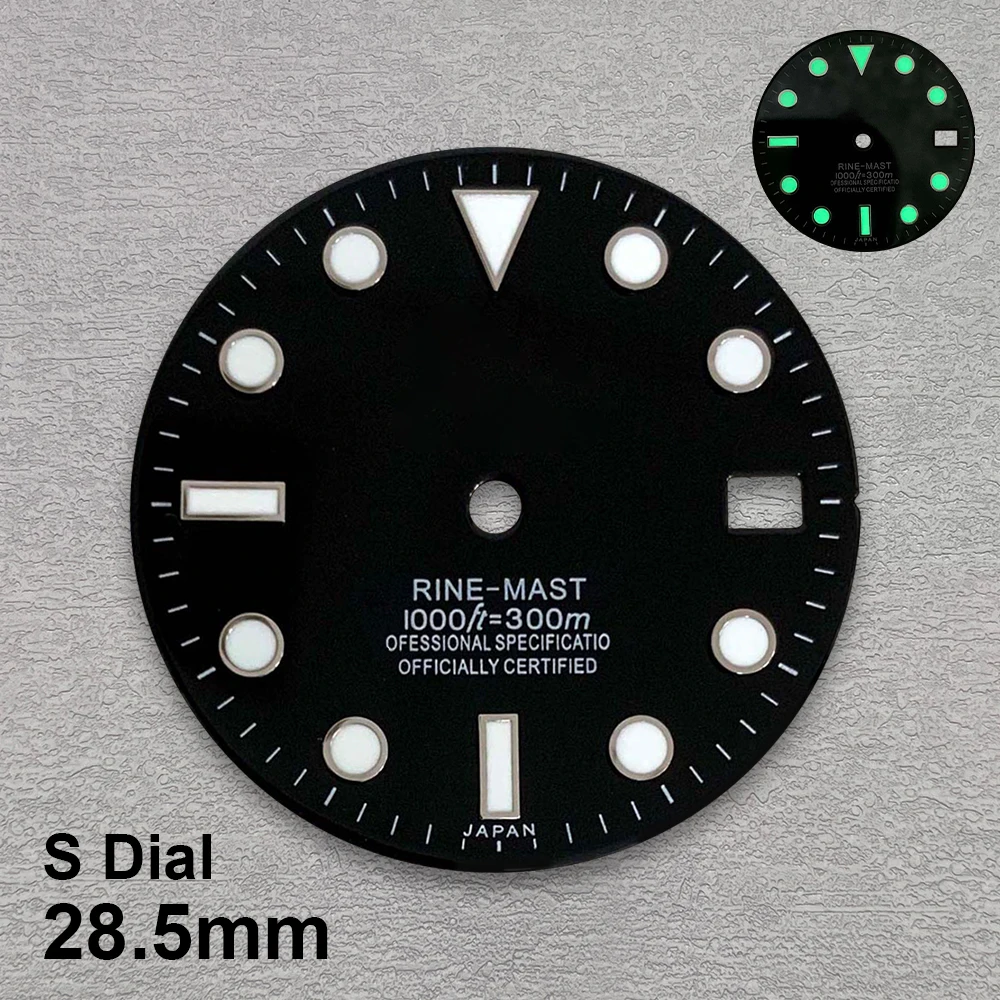 28.5mm Black Enamel S Dial Fit NH35/NH36/4R/7S Japanese Movement Green Luminous High-Quality Watch Modification Accessories