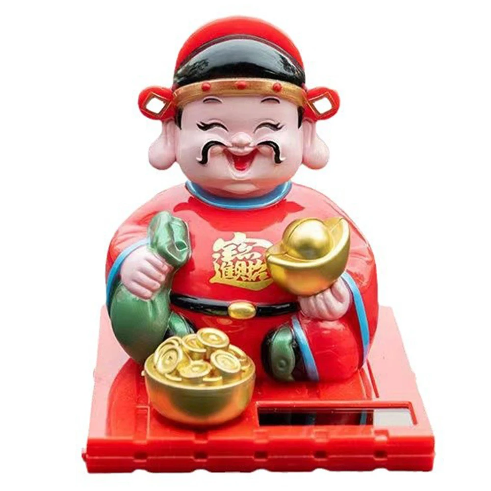 Solar Nodding God of Wealth Figurine Decorative Feng Shui Ornament for Positive Energy in Your Home or Vehicle