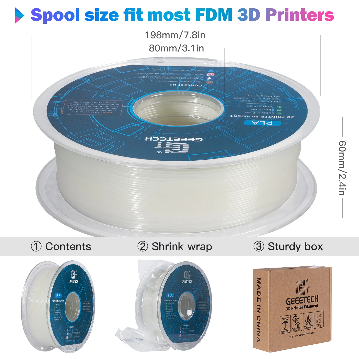 GEEETECH Filamento PLA luminoso per stampante 3D 1,75 mm 1 kg che si illumina al buio Materiali di stampa 3D PLA in plastica all'ingrosso