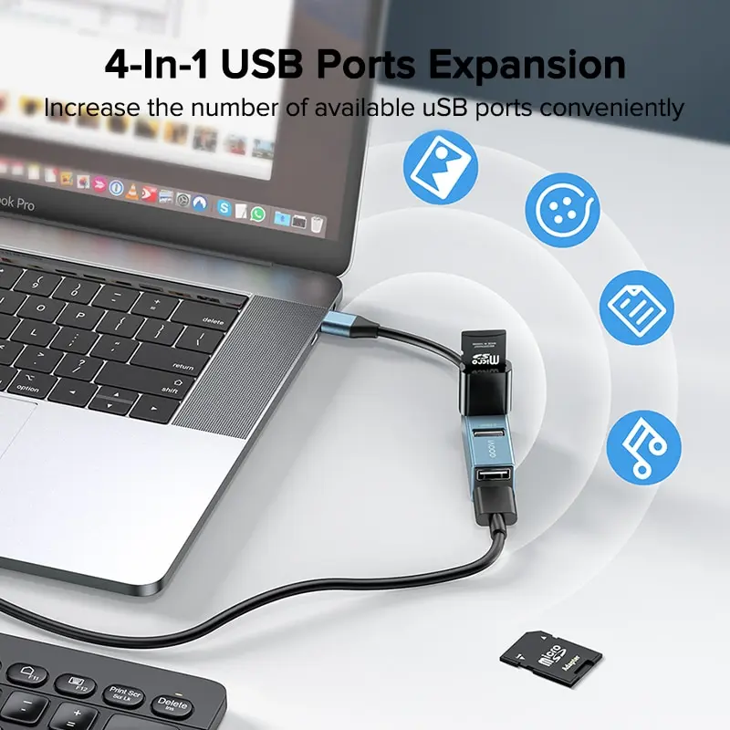 QOOVI USB C HUB 4 Ports USB Type C to USB 3.0 HUB Splitter USB C Adapter Dock For Macbook Pro iPad Surface Samsung S21 Xiaomi