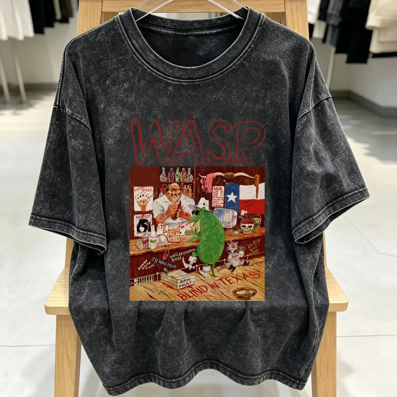 washed T Shirt W A S P BLIND IN TEXAS For Size to 4XL CB936 vintage Washed Top For Everyday Wear Unisex fashion Casual