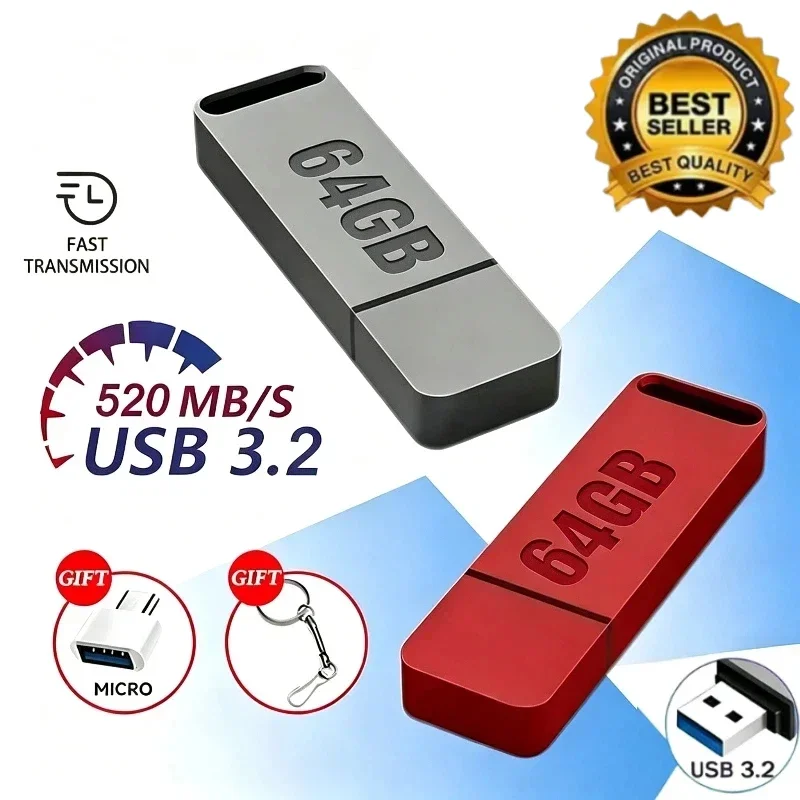 Original Pen Drive 64G USB 3.2 Flash Drive High-Speed Pen Drive Type C Metal USB Memory For Computer Storage Devices