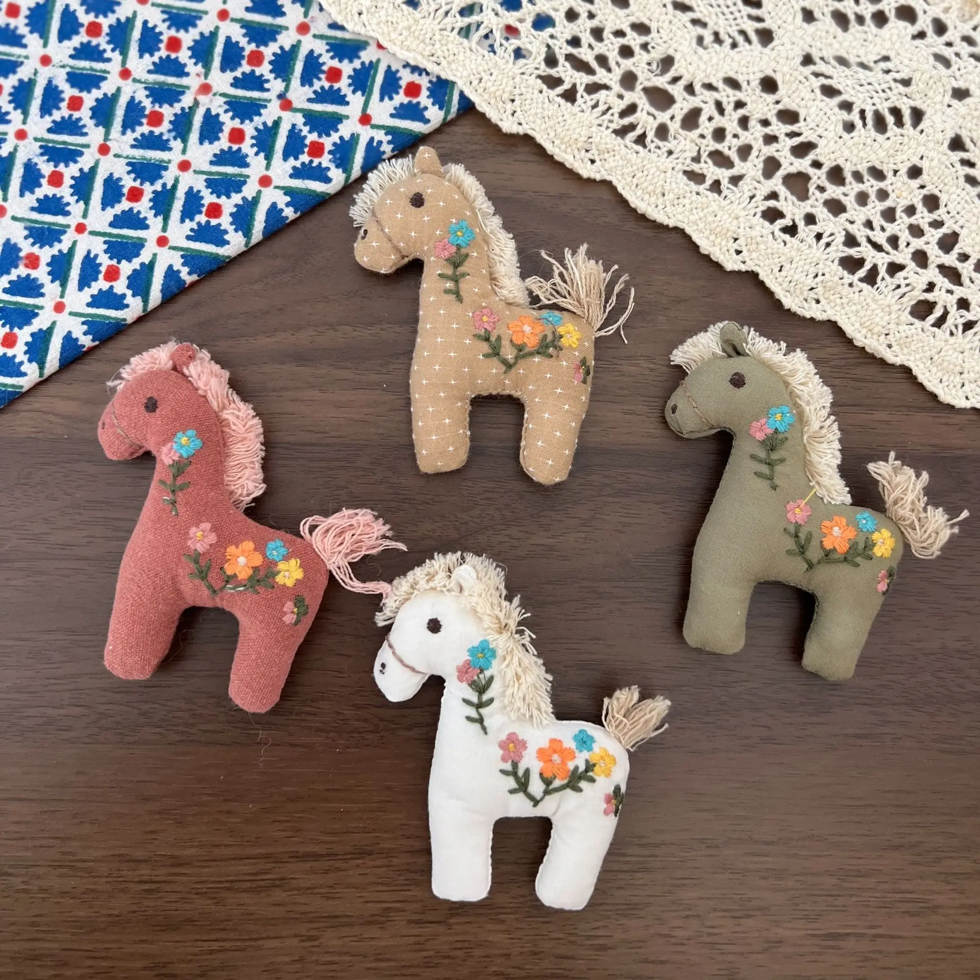 Brooch Pin DIY Cute Pony Fabric Cotton Filled Bag Charm Material Cartoon Floral Animal Accessory Mini Lightweight Multicolor