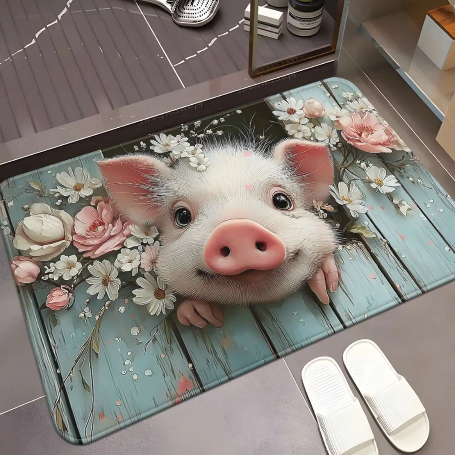1pc Of Charming Pig-Themed Doormat, Made Of 700Gsm Non-Slip Material, Suitable For Bathroom Floors, Highly Absorbent Microfiber, Machine Washable Polyester Rug