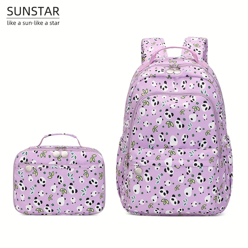 Cute cartoon panda schoolbag schoolgirl lunch bag backpack two-piece light waterproof