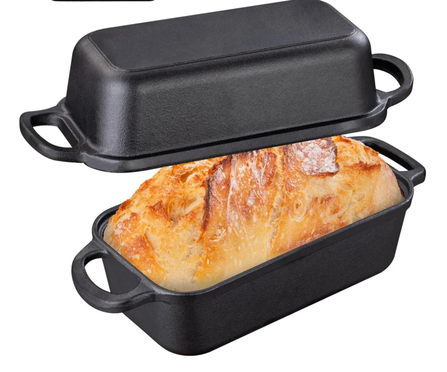 

2 in 1 Cast Iron Bread Loaf Pan with Lid Loaf Pans for Baking Bread 9x5 Even Heat Distribution for Meatloaf