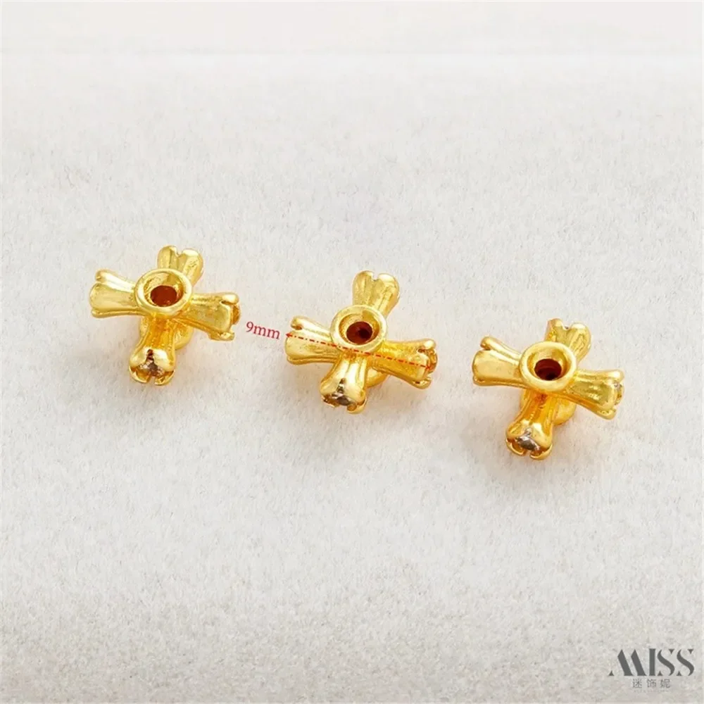 

14K Gold-wrapped Color-preserving Zircon Cross Spacer Bead DIY Double-layer Flower Head Loose Bead Bracelet Necklace Accessories