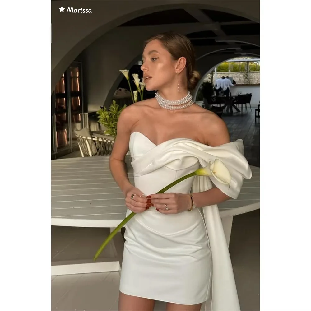 Marissa Gaun Pesta Buatan Khusus untuk Pernikahan Gaun Acara Dipesan Lebih Dahulu untuk Acara Khusus Rok Ketat Pendek Pita Bahu Terbuka